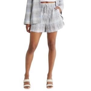 Melrose Market Blue Ivory Plaid Pull On Shorts Women M Coastal Preppy Lounge NWT